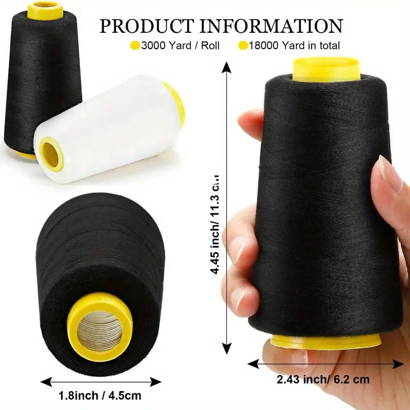 3 Black + 3 White Overlock Thr - Serger Thread Cone のレビューと価格