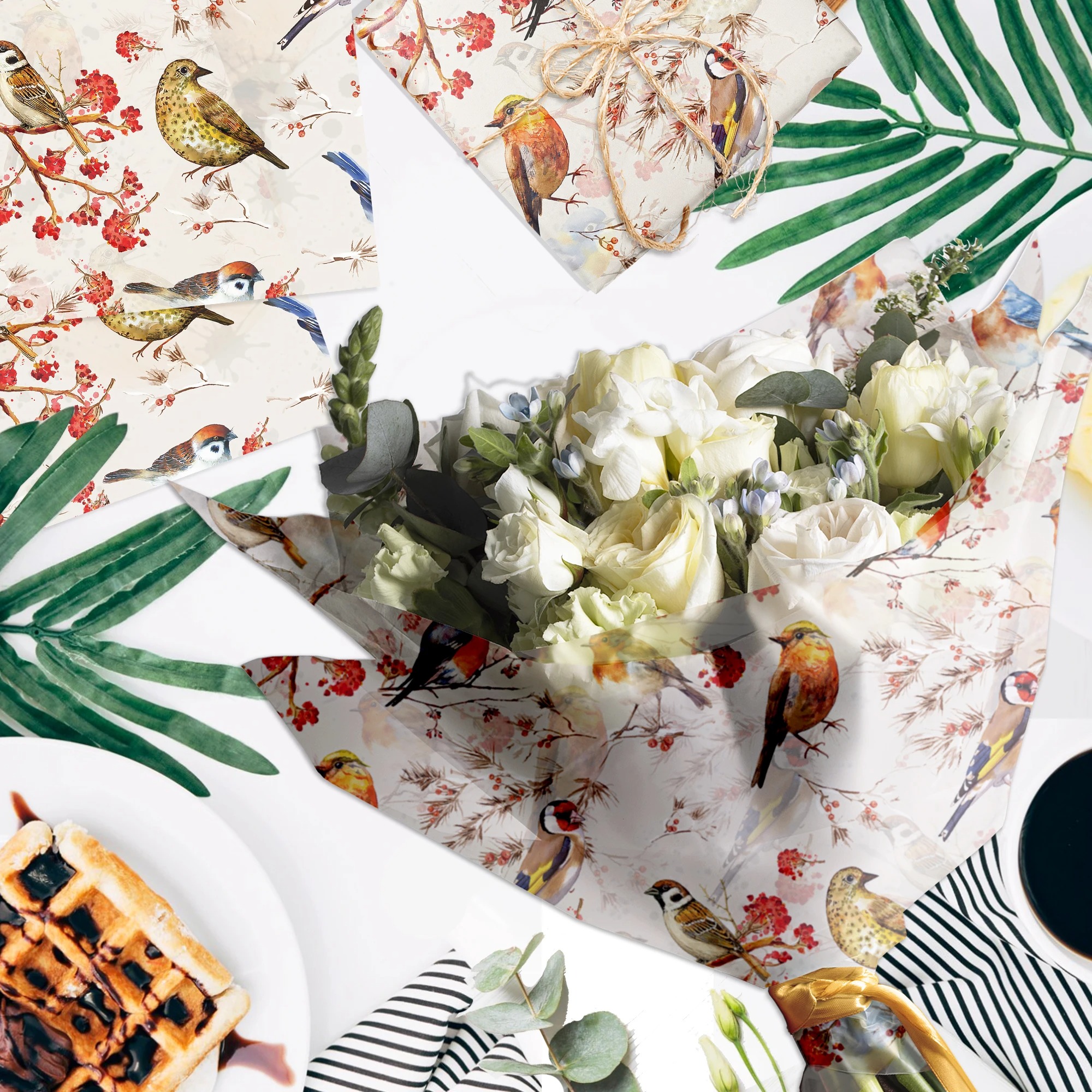 15/35pcs Flower Birds Printed  - Pattern Tissue Paper のレビューと価格