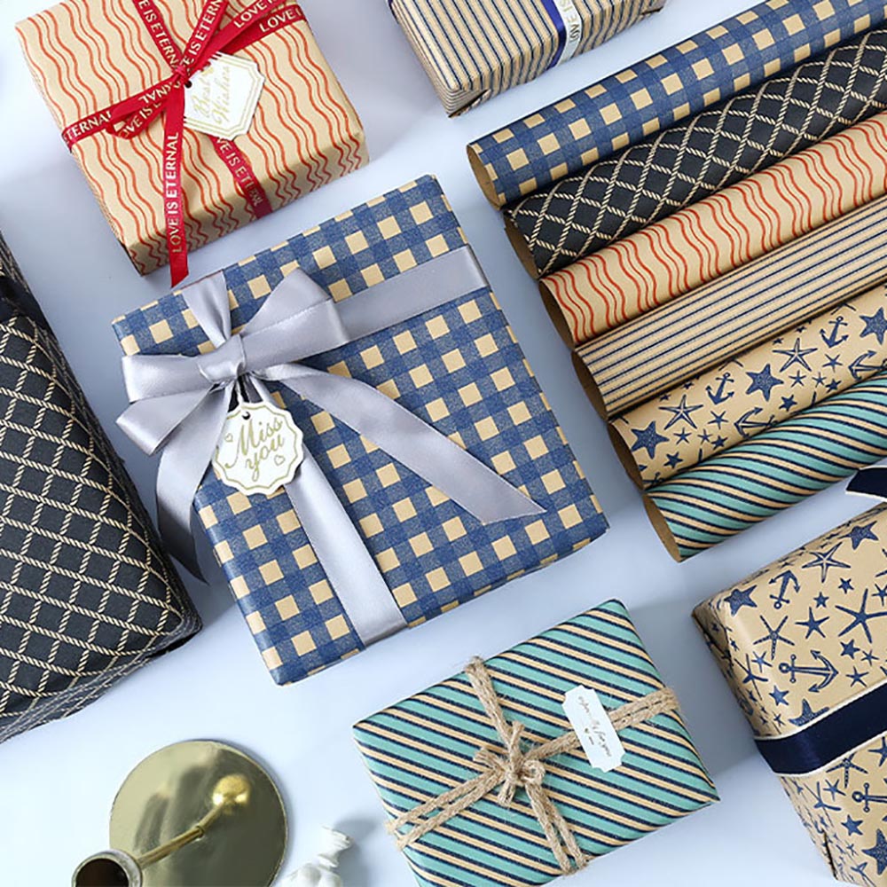 Blue Grid Wrapping Retro Gift  - Pattern Tissue Paper のレビューと価格