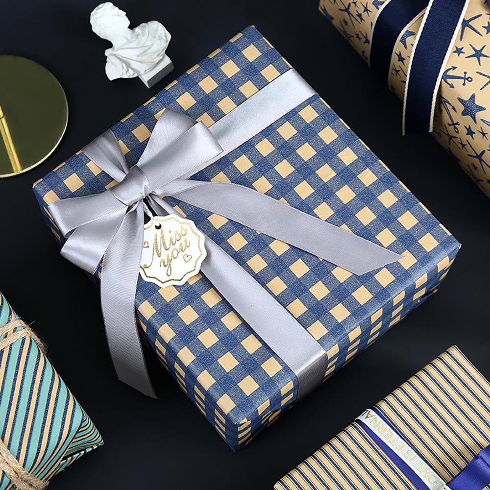 Blue Grid Wrapping Retro Gift  - Pattern Tissue Paper のレビューと価格