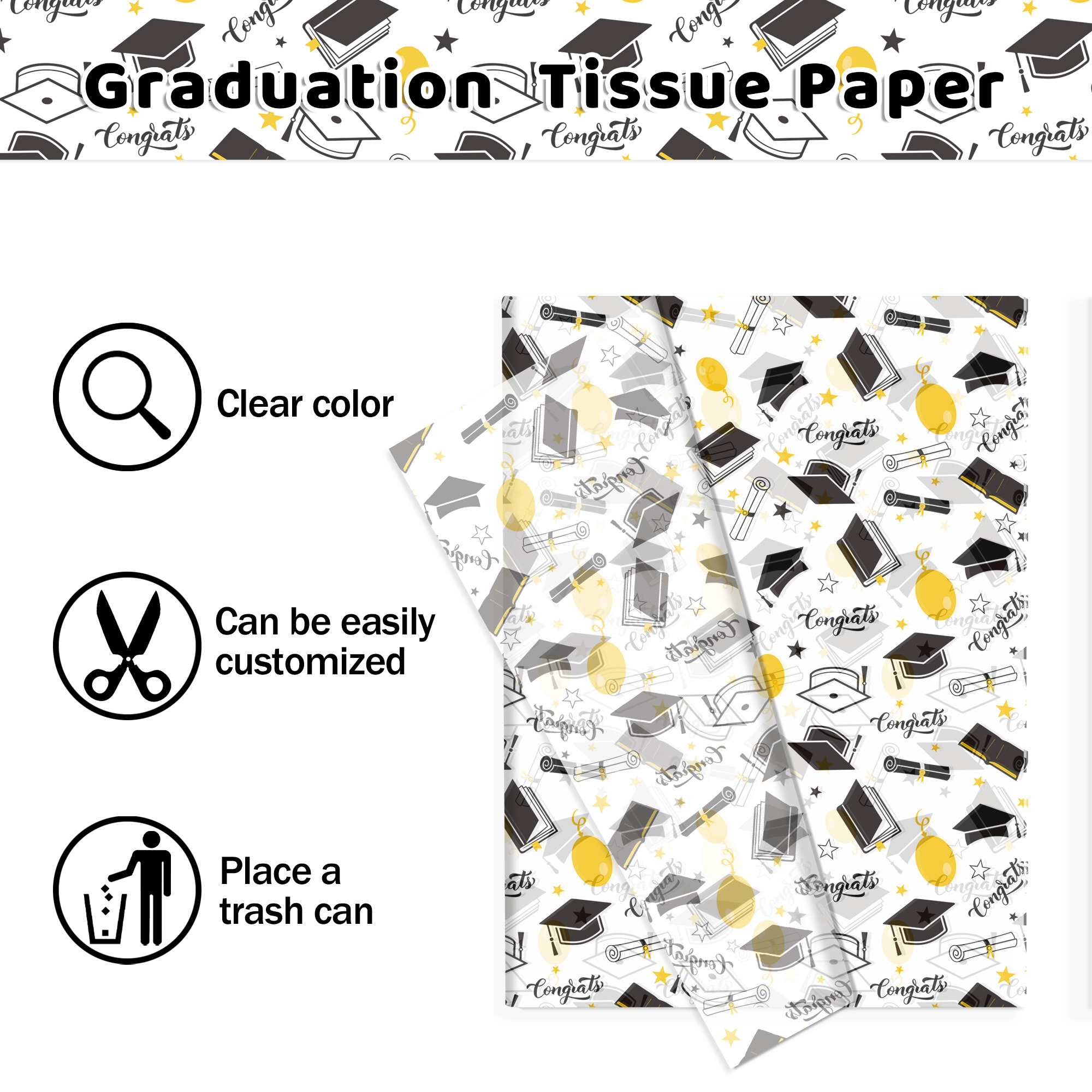 15/35pcs Graduation Gift Wrapp - Pattern Tissue Paper のレビューと価格